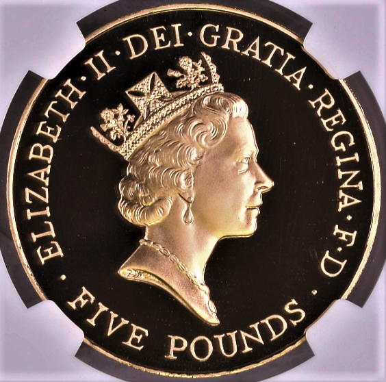 1996 イギリス 5ポンド 金貨 エリザベス 誕生70周年記念 NGC PF70